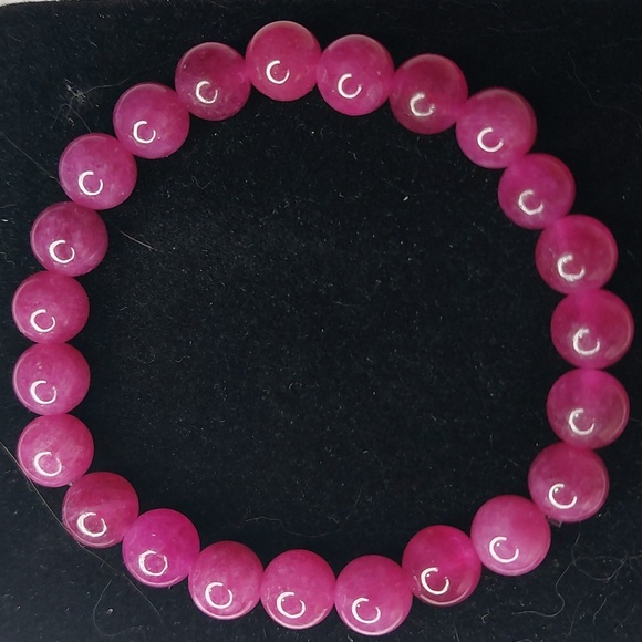 Pink Tourmeline stone 8mm round bead bracelet #2 - Picture 3 of 4